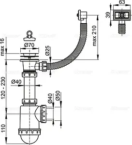 Сифон бутылочный для мойки с переливом AlcaPlast A444-DN50/40 Сифон бутылочный для мойки с переливом AlcaPlast A444-DN50/40, 2