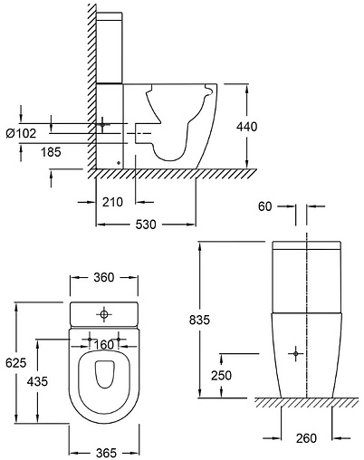 Унитаз-компакт безободковый Jacob Delafon Soprano Rimless белый UJAK102-0+ETAK212-0