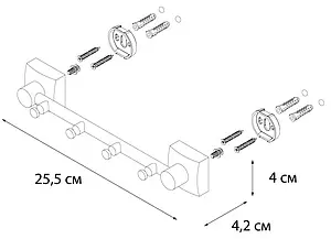 Планка с 4-мя крючками Fixsen Kvadro хром FX-61305-4, 3