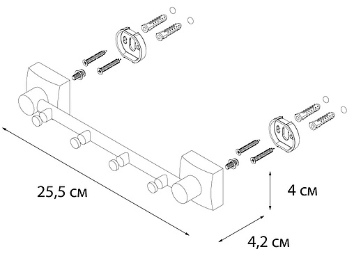 Планка с 4-мя крючками Fixsen Kvadro хром FX-61305-4