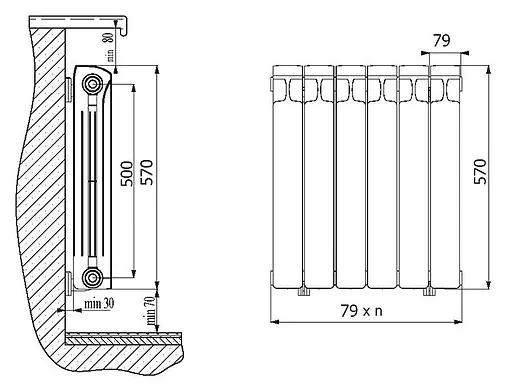 Радиатор биметаллический 7 секций Rifar Base 500 RB50007