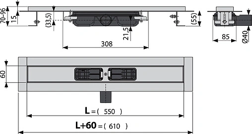 Лоток душевой 550мм h=55мм 0.53л/сек AlcaPlast APZ101-550 Low