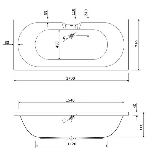 Ванна акриловая Cezares Calisto 170x75