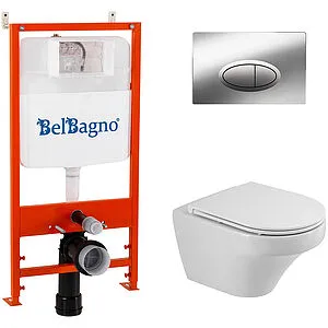 Комплект 5 в 1 BelBagno Duet Tornado CZR-2462-TH-TOR/CZR-870-SC/BB026/BB051CR с кнопкой хром глянцевый, 1