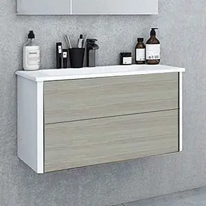 Тумба-умывальник подвесная Aquaton Брук 100 (2 ящика) дуб латте/белый, 2