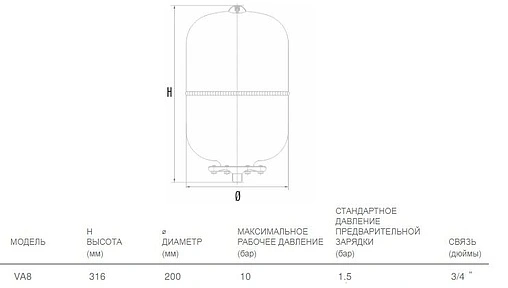 Гидроаккумулятор Aquasystem VA 8л 10 бар 1301108 Гидроаккумулятор Aquasystem VA 8л 10 бар 1301108