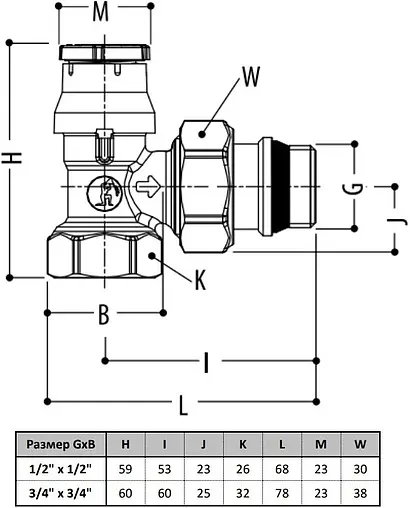 Вентиль терморегулирующий угловой ¾" в/н Gekon GK 7620 34 Вентиль терморегулирующий угловой ¾" в/н Gekon GK 7620 34