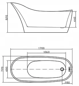 Ванна акриловая отдельностоящая Swedbe Vita 170x72 8820, 3