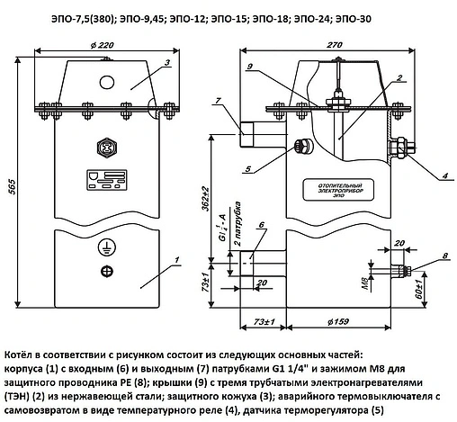 Котел электрический одноконтурный 30кВт Эван ЭПО 30 11060