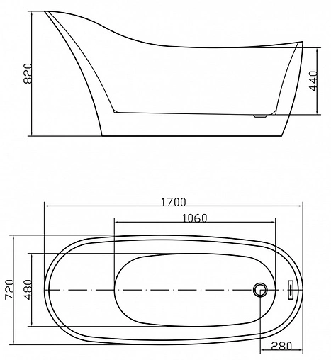 Ванна акриловая отдельностоящая Swedbe Vita 170x72 8820