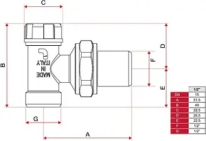 Вентиль запорный угловой ½&quot;к x ½&quot;н Itap 3970012, 2