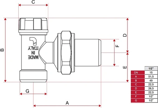 Вентиль запорный угловой ½&quot;к x ½&quot;н Itap 3970012
