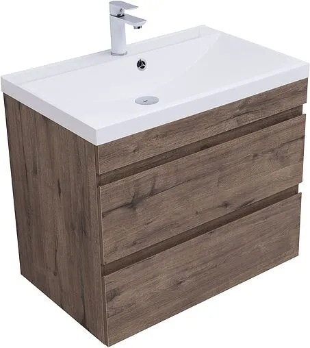 Тумба-умывальник подвесная Aquanet Нота New 75 дуб веллингтон/табак 00334192+00281221