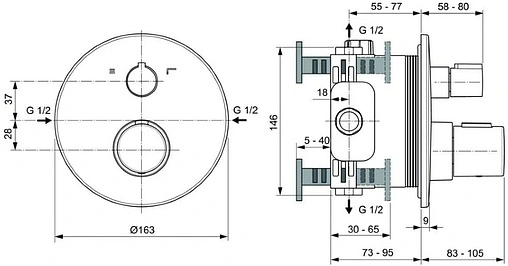 Термостат для 2 потребителей Ideal Standard Ceratherm T100 чёрный матовый A5814XG