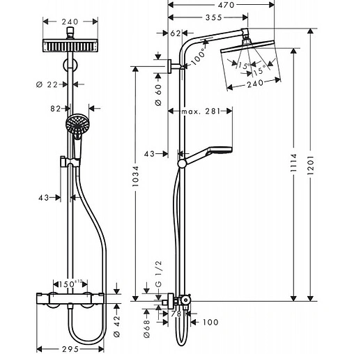 Душевая система с термостатом для душа Hansgrohe Crometta E 240 1jet EcoSmart хром 27281000