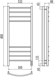 Полотенцесушитель электрический лесенка Terminus Классик П8 500х800 электро quick touch КС 9003 белый матовый 4670078527592, 2