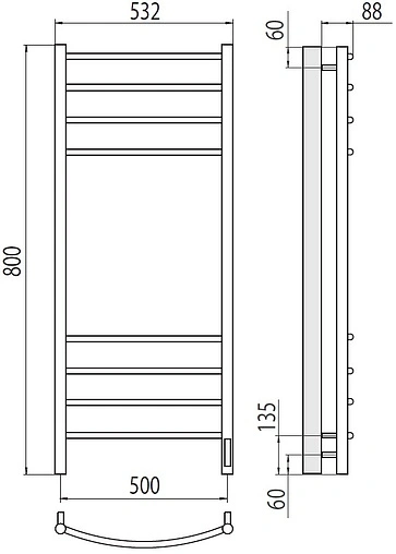 Полотенцесушитель электрический лесенка Terminus Классик П8 500х800 электро quick touch КС 9005 черный матовый 4670078527608