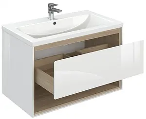 Тумба-умывальник подвесная Cersanit Louna 80 белый/дуб Эврика 64071+ Тумба-умывальник подвесная Cersanit Louna 80 белый/дуб Эврика 64071+, 3