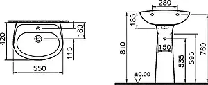 Раковина с пьедесталом VitrA Normus 55 белый 9600B003-7650 Раковина с пьедесталом VitrA Normus 55 белый 9600B003-7650, 2