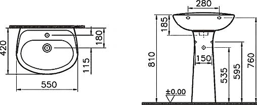 Раковина с пьедесталом VitrA Normus 55 белый 9600B003-7650 Раковина с пьедесталом VitrA Normus 55 белый 9600B003-7650