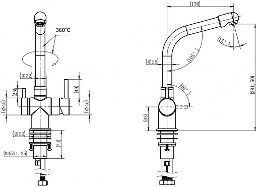 Смеситель для кухни с подключением к фильтру Swedbe Selene Plus нержавеющая сталь 8140
