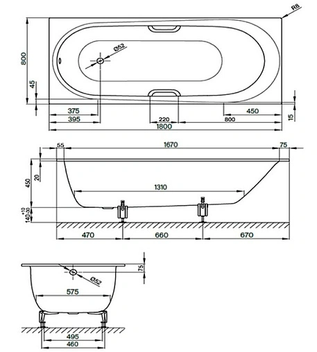Ванна стальная Bette Comodo 180х80 anti-slip чёрный матовый 1251-035 AR