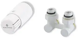 Узел нижнего подключения радиатора угловой с термоголовкой ¾"ек x ¾"ек (½"н) Schlosser Standard белый 600800056 Узел нижнего подключения радиатора угловой с термоголовкой ¾"ек x ¾"ек (½"н) Schlosser Standard белый 600800056, 1