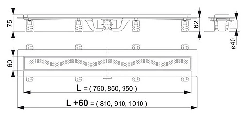 Лоток душевой Set 950мм h=62мм 0.45л/сек AlcaPlast APZ8-950M Simple