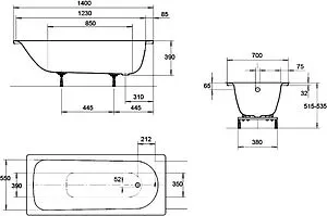 Ванна стальная Kaldewei Eurowa 140x70 mod. 309-1 белый 119512030001 Ванна стальная Kaldewei Eurowa 140x70 mod. 309-1 белый 119512030001, 2