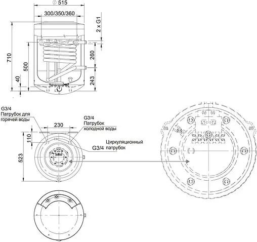 Бойлер комбинированного нагрева Stout (75 л, 18.5 кВт) SWH-1210-050075