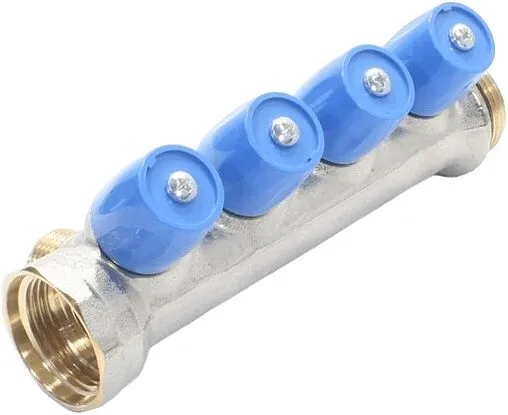 Коллектор регулирующий проходной 4 отвода синий ¾"в/н x ½"н General Fittings 6200E7N1004B4A