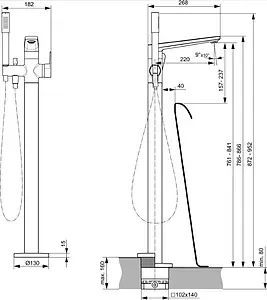 Смеситель для ванны напольный Ideal Standard Tonic II чёрный матовый/хром A6347XG Смеситель для ванны напольный Ideal Standard Tonic II чёрный матовый/хром A6347XG, 2