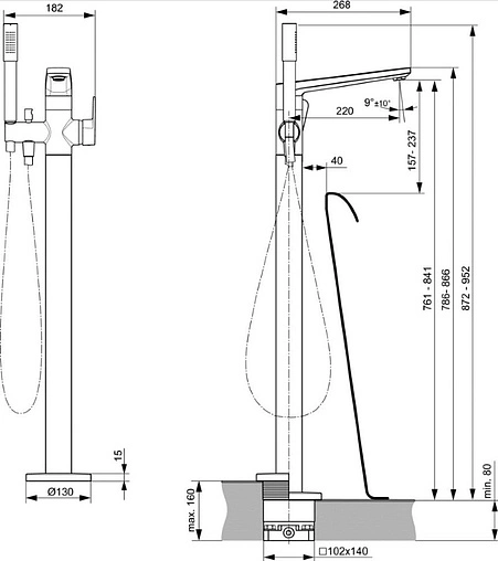 Смеситель для ванны напольный Ideal Standard Tonic II чёрный матовый/хром A6347XG
