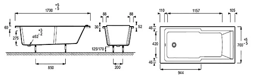 Ванна акриловая Jacob Delafon Struktura 170x70 E6D020RU-00