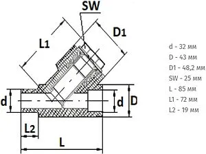 Фильтр угловой сетчатый 32мм н/в Политэк 9100313201 Фильтр угловой сетчатый 32мм н/в Политэк 9100313201, 2