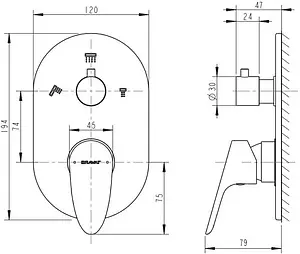 Смеситель для ванны скрытого монтажа Bravat Drop хром P69190C-RUS, 2