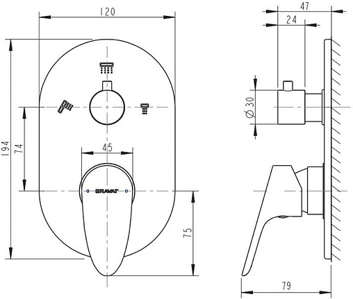 Смеситель для ванны скрытого монтажа Bravat Drop хром P69190C-RUS