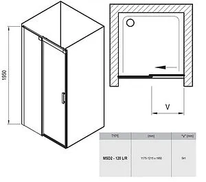 Дверь в нишу 1200мм прозрачное стекло Ravak Matrix MSD2-120 L 0WLG0U00Z1, 2