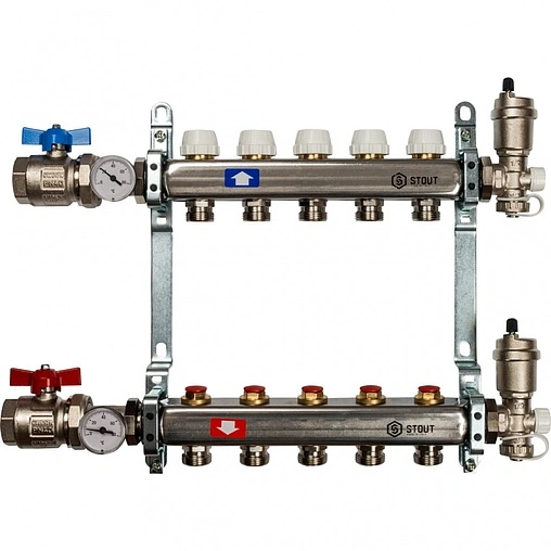 Группа коллекторная без расходомеров 5 отводов 1&quot;в/в x ¾&quot;ек Stout SMS 0912 000005