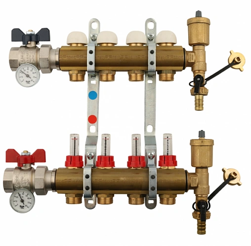 Группа коллекторная с расходомерами 4 отвода 1&quot;в/в x ¾&quot;ек Tiemme 3870005