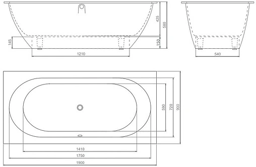 Ванна из искусственного камня Esse Palawan 190x90 белый EPAL1900