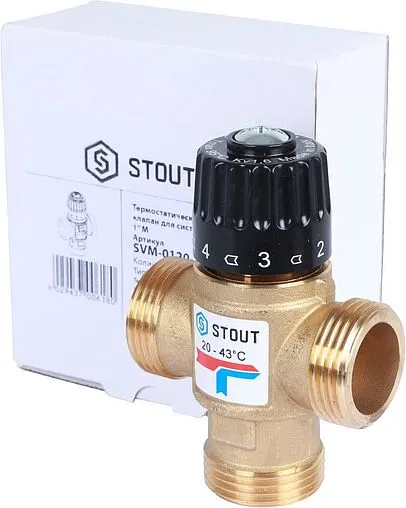 Трехходовой термостатический смесительный клапан 1&quot; +20...+43°С Kvs 1.6 Stout SVM-0120-164325