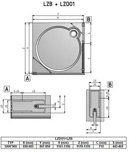 Душевое ограждение 1200x900мм прозрачное стекло Roltechnik Lega Lift Line LZDO1+LZB/1200*900 226-1200000-00-02+228-9000000-00-02, 2