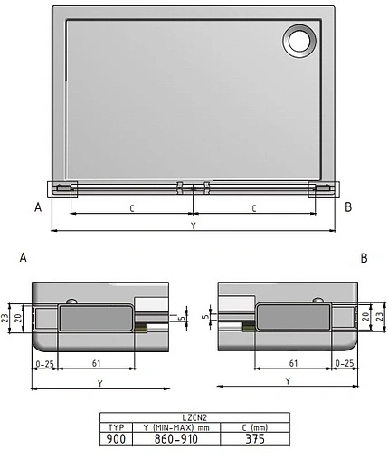 Дверь в нишу 900мм прозрачное стекло Roltechnik Lega Lift Line LZCN2/900 230-9000000-00-02