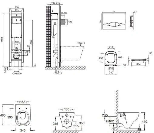 Комплект 5 в 1 Jacob Delafon Struktura E21754RU-00 с кнопкой E29027-CP хром глянцевый