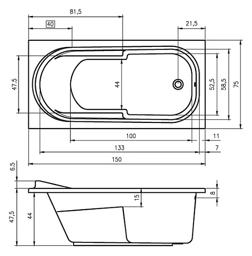Ванна акриловая Riho COLUMBIA 150x75 B002001005