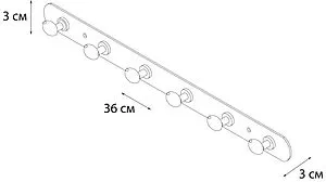 Планка с 6-ю крючками Fixsen Equipment хром FX-1416 Планка с 6-ю крючками Fixsen Equipment хром FX-1416, 2