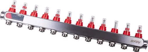 Группа коллекторная с расходомерами 12 отводов 1&quot;в/в x ¾&quot;ек FDV S1101A-1/12