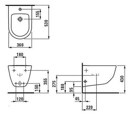 Биде подвесное Laufen Pro белый 8.3095.2.000.302.1 Биде подвесное Laufen Pro белый 8.3095.2.000.302.1