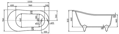 Ванна акриловая отдельностоящая BelBagno 150x76 BB06-1550
